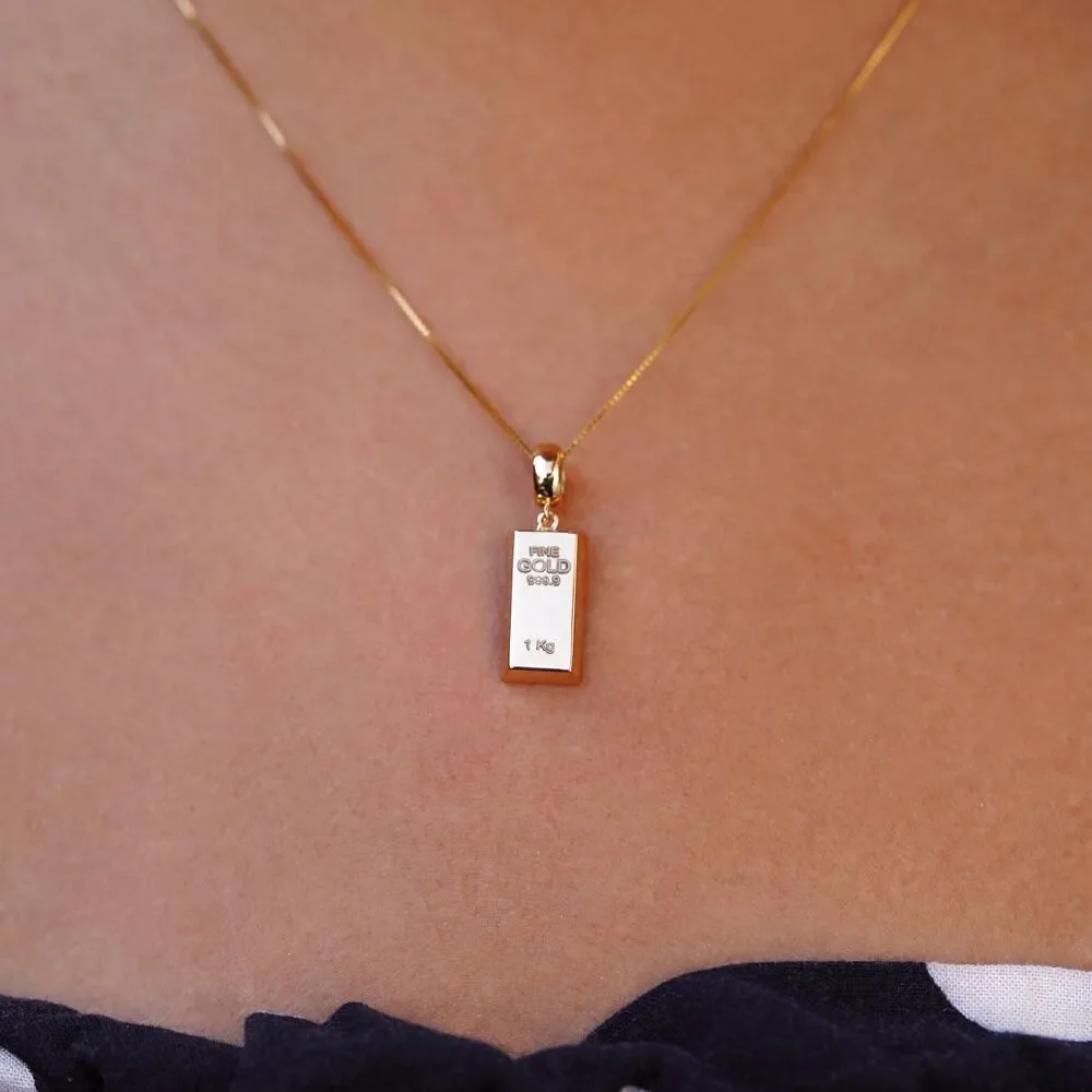 14K Yellow Gold Bar Charm Pendant | Minimalist Charm By Tehrani Jewelry